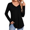 Aottori Maglia Donna Manica Lunga Maglietta Scollo a V Elegante | Basic Top Cotone, Leggero, Elasticizzato, Vestibilità Relaxed, Tinta Unita, per Ufficio Tempo Libero e Quotidiano