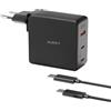 Aukey Aukey Omnia II Mix - Spina da viaggio con spina UE, USA e UK - Caricabatterie GaN: pi veloce e compatto - 2x USB-C, 1x USB-A - 140W - Nero