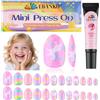 EBANKU 24 unghie finte a pressione per bambini, a forma di mandorla, kit | Kit unghie finte artificiali corte per bambini e ragazze