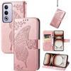 JIUNINE Cover per OPPO A80 5G, Custodia Interno TPU Antiurto Portafoglio con Disegni di Farfalla [Carta Fessura] [Supporto Stand] Cover Libro in PU Pelle per OPPO A80 5G, Oro rosa