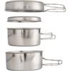 FACULX Set Pentole 4 Leggero 558g per Trekking Set Pentole 4 Leggero | Acciaio 410, per sicuro per alimenti, include pentola per grande, per media, padella e coperchio, ideale cucina esterna