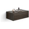 Mobili Fiver, Comodino sospeso Riccardo, Noce Scuro, NO, 45 cmx25 cmx15.5 cm, Comodino moderno per Soggiorno e camera, Made in Italy