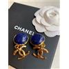 CHANEL Orecchini pendenti vintage CHANEL 96P Coco Mark CC blu Gripoix placcati oro