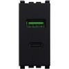 ETTROIT Presa USB 2 Porte 3,1A USB-A + USB Type C Colore NERO Compatibile Con Vimar Arkè - VA3002