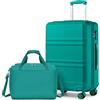 KONO Set di 2 Valigie Trolley Medio 66cm Rigida e Leggera ABS+PC Valigia con 4 Ruote Rotanti e Lucchetto TSA & Borsa da Viaggio Ryanair 40x30x20, Turchese