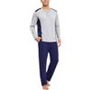 Ocextami Pigiama Uomo Cotone Maniche Lunghe Pantaloni con Polsini S-4XL | Pigiami due pezzi da uomo con scollo serafino a contrasto pantaloni con coulisse regolabile e tasche per autunno e inverno