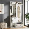 Fiednoy Set guardaroba con specchio e scarpiera, bianco, 180 x 90 x 30 cm | Appendiabiti da corridoio con 2 cassetti e ante, set appendiabiti da corridoio