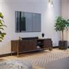 DEGHI Mobile porta tv 150x48h cm noce effetto parquet con 3 ante e struttura in metallo oro bronzato - Mufasa