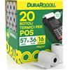 Eurocali 20 Rotoli Carta per POS 57x36 Rotolini Termici Compatibile con Nexi SumUp
