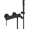 GROHE Essence Miscelatore Vasca a Parete con Set Doccia (Cartuccia Ceramica 35 mm, Stick Hand 1 Spray, Flessibile 1,5 m, Porta Doccetta), Nero Opaco