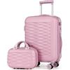Tavoxda Valigia Set con Beauty Case Leggero ABS+PC Hard Shell Valigia da Viaggio con Ruote Spinner, rosa, 2 pezzi, Hardside moderno