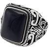 WLLDDDIU Anello Regolabile in Argento Sterling 925 - Nero Onice Gotico Intagliato a Mano, Collezione di Fidanzamento