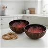 cocovibes Set di 2 ciotole in noce di cocco, 13 cm, rosso-nero
