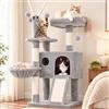 Hey-brother Tiragraffi per Gatti, con Pompon rimovibili, Cuccia, MPJ008SW | 100cm Albero per Gatti, Cesta Sospesa, Piattaforma, Rampa graffiante, Ideale per gattini da interno, Grigio Chiaro