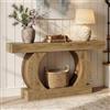 Tribesigns Consolle stretta 150 cm, tavolo da ingresso con base tonda aperta e 2 ripiani, stile country, effetto rovere chiaro, per soggiorno, corridoio o dietro il divano