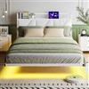 HAHRIR Telaio per letto sospeso 120 x 200 cm con luci a LED e stazione di ricarica USB, telaio letto piattaforma in metallo con testiera imbottita Storage, doghe metalliche heavy duty, silenzioso
