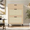 SUNFECILI Scarpiera stretta 80 x 24 x 114 cm, scarpiera con decorazione in rattan, scarpiera con 2 alette e divisori regolabili, scarpiera per corridoio, ingresso, soggiorno