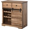 HOMCOM Credenza con 2 Cassetti con Rustica 80x39x86 cm Color Legno | Ripiani Aperti, Portabottiglie, Credenza da Cucina, in Legno e Metallo