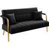 Yaheetech Divano Imbottito a 2 Posti in Velluto Divanetto da Salotto con Braccioli 143,5 cm × 71,5 cm × 75,5 cm Sofa Moderno con 2 Cuscini Divano per Soggiorno Camera da Letto Nero