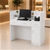 PREMTURE Banco reception 120 cm con cassetti armadietto e ripiani | Banco reception Postazione lavoro Spazio contenitivo Supporto monitor Ripiano stampante Tre cassetti Armadietto Bianco