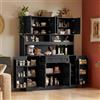 Ktipm Madia Cucina Mobile Dispensa Cucina con Prese e Ripiani Regolabili | Credenza Cucina Alta con Cassetto e 8 Porte, Mobiletto Soggiorno con Dispositivo Antiribaltamento, 140x40.1x184.7 cm, Nero