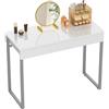 GreenForest Dressing Table con 2 cassetti Bianco lucido 100 cm Home Office Computer Desk Senza specchio Vanity Console Tavolo con Metallo Gambe Argento Piccoli Spazi Mobili Camera da letto,Argento