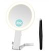 B Beauty Planet Specchio ingranditore con luce, specchio ingranditore a doppia faccia 30X/1X, specchio da viaggio con luci a 3 colori, specchio pieghevole per il trucco con pinzette, palmare/da tavolo