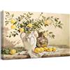 HALFLEMART Stampa su tela Con Cornice Limoni Gialli Vintage Pittura Rami di Albero di Limone Quadri su tela Poster Cucina Rustica Casa di Campagna Quadri Moderni Soggiorno Corridoio Stampe da Parete 40x60cm