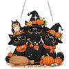 QENSPE Ciondolo per pittura con diamanti a forma di gatto nero, set per pittura con diamanti 5D, per adulti, Halloween, decorazione per finestra, decorazione da appendere alla porta, alla parete