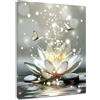 LB Stampe su Tela Grigio Zen Spa Poster da Parete Fiore di ninfea bianca con farfalla Arte Muraria Yoga Relax Parete Decorazione per Bagno Camera da Letto Soggiorno,40x60cm Senza Cornice