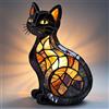 UDXFYS Lampada a forma di gatto in vetro colorato, luce notturna in resina colorata con gatti retrò, serie di lampade da tavolo a LED 3D a forma di animale domestico, luce notturna da tavolo calda con USB B