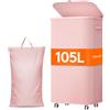 Lifewit Cesto portabiancheria con ruote e coperchio, 105 l, rosa | Cesto portabiancheria pieghevole con sacco portabiancheria rimovibile e telaio in plastica, grande cesto portabiancheria per