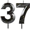 Cxryrzhe Candele Numero 37 37° Compleanno Candele 3D Oro Nero Buon Compleanno Candela Premium in Cera con Design 3D Diamante Topper per Torta Decorazione per Festa di Compleanno Matrimonio Anniversario