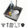 Ecoxsnz Lavello Da Cucina A Cascata In Acciaio Inox, 50 X 50 Cm, Nero | Con rubinetto estraibile girevole a 360°, getto a cascata, vasca singola e struttura in acciaio inox SUS304