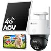 Ctronics AOV 3K Telecamera di Sorveglianza 4G da Esterno Solare,IP66 | Registrazione 24/7,Auto Tracking ,Rilevamento Umano 30m, 14400mAh,Pannello 6W, Visione notturna colori/IR, TF/ Cloud / FTP