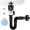 GUOYOU Kit di Scarico Lavandino Bagno Tubo Scarico Lavandino Scarico Lavandino Cucina Piletta Lavabo Bagno con Filtro Pop-Up Tappi di Scarico Estensibile 300-1000Mm Lavabo Prova Odori Insetti(con pavimento)