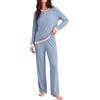Ocextami Pigiama Donna Maniche Lunghe a Contrasto e Pantaloni con Tasche | Pigiami da donna in cotone morbido con girocollo con bottoni coulisse regolabile e tasche per la casa in autunno inverno