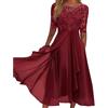 Generic Abito Midi da Donna in Chiffon con Applicazioni in Pizzo, Maniche a Tre Quarti, Elegante Abito da Sera/Cocktail per invitata a Matrimoni.