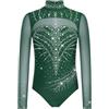 Kaerm Body Ginnastica Ritmica Bambina Body Danza Classica Artistica Artistica Manica Lunga Balletto Leotards con Strass Abito da Pattinaggio Artistico Dancewear