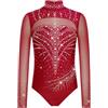 Kaerm Body Ginnastica Ritmica Bambina Body Danza Classica Artistica Artistica Manica Lunga Balletto Leotards con Strass Abito da Pattinaggio Artistico Dancewear
