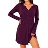Marvmys Camicia da Notte Donna Maniche Lunghe con Bottoni Scollo a V | Morbido Stile Camicia Adatto all'allattamento e al travaglio