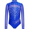 Kaerm Body Ginnastica Ritmica Bambina Body Danza Classica Artistica Artistica Manica Lunga Balletto Leotards con Strass Abito da Pattinaggio Artistico Dancewear