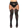 CURRMIEGO Collant a rete da donna, taglie forti, con bretelle in pizzo