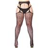 CURRMIEGO Collant a rete da donna, taglie forti, con bretelle in pizzo