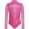 Kaerm Body Ginnastica Ritmica Bambina Body Danza Classica Artistica Artistica Manica Lunga Balletto Leotards con Strass Abito da Pattinaggio Artistico Dancewear