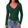 Aottori Maglia Donna Manica Lunga Maglietta Scollo a V Profondo Costine | Sottogiacca Elegante, Basic Top a Coste, Slim Fit, Aderente Elasticizzato, Tinta Unita, per Autunno Ufficio e Uscite