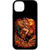 Western Chicken Farm Pumpkin Fall Harves Custodia per iPhone 14 Plus Cowgirl Equitazione Gallo Gigante Autunno Country Art
