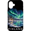 Nordic Skies Travel T-shirt Co. Custodia per iPhone 16 Viaggio souvenir di Aurora Borealis Tour di vacanza in Finlandia