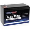 ULTRA MAX ULTRAMAX Batteria al Litio LiFePO4 12V 10Ah - Ricaricabile, per UPS, Allarme, Recinto Elettrico, Solare, Auto Elettrica Bambini