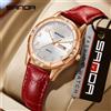 SANDA2026 Nuovo Orologio al Quarzo Coreano Vintage in Pelle con Doppio Calendario per Donne, Impermeabile 5ATM, Cassa Luminosa con Diamanti, Sottile 10mm